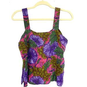 Michel Bruche VTG Purple Pink Floral Tropical Unlined Summer Artsy Tank Top 6